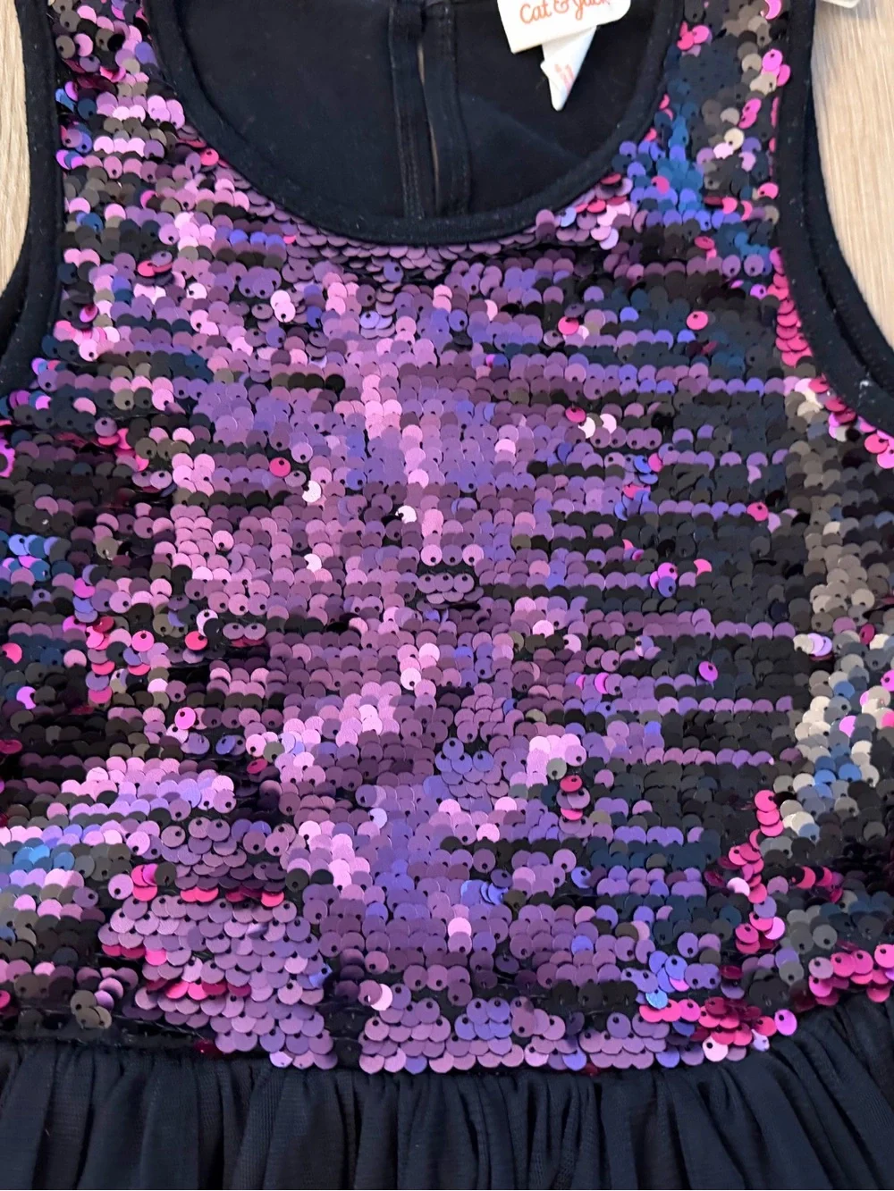 Cat& Jack Girl's Size 7/8 Black Dress With Purple Sequin Bodice Tulle Skirt